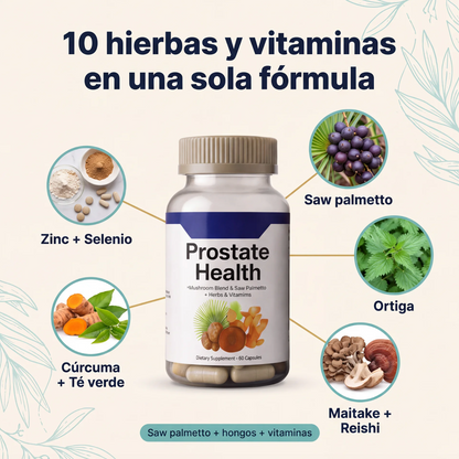 Prostate Health – Fórmula con Saw Palmetto + 10 Hierbas y Vitaminas para el Bienestar Masculino (60 Cápsulas)