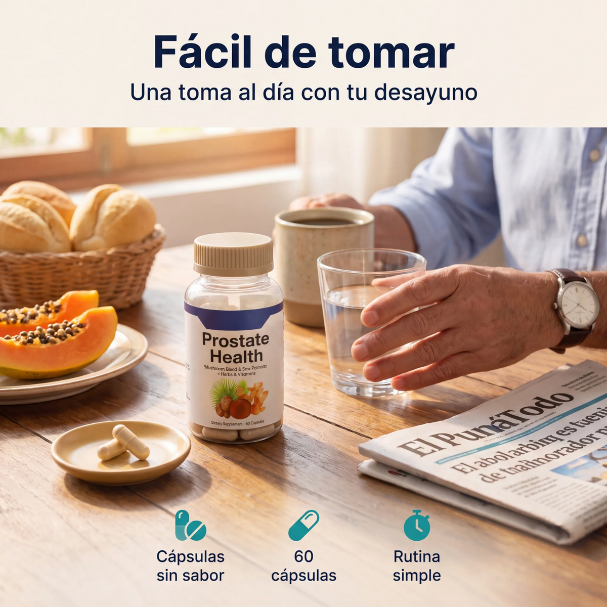 Prostate Health – Fórmula con Saw Palmetto + 10 Hierbas y Vitaminas para el Bienestar Masculino (60 Cápsulas)